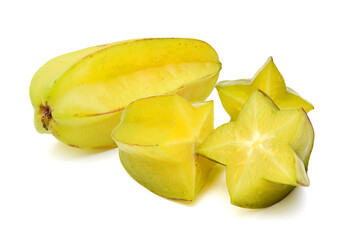 Carambola fruit with slices isolated on white background