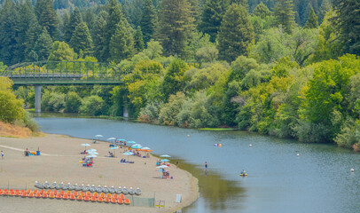 Beautiful Russian River flowing in Guerneville, Sonoma County, California