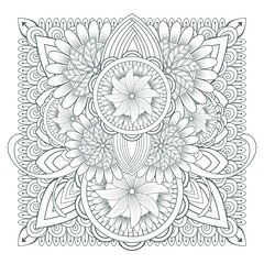 Printable Doodle flowers in monochrome for coloring page, cover, wedding invitation, greeting card, wall art isolated on white background. Hand drawn sketch for adult anti stress coloring page.