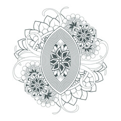 Printable Doodle flowers in monochrome for coloring page, cover, wedding invitation, greeting card, wall art isolated on white background. Hand drawn sketch for adult anti stress coloring page.