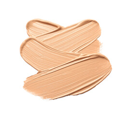 Sample of liquid skin foundation on white background, top view. Space for text