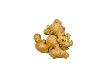 Top view of raw ginger root on white background with copy space for your text , herb medical...