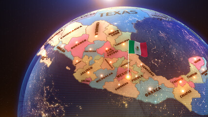 a world map of Mexico, 3d rendering,
