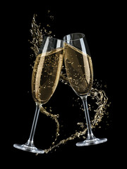 Glasses with sparkling wine and splashes on black background © New Africa