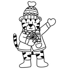 christmas tiger hand drawn illustration for web, wedsite, application, presentation, Graphics design, branding, etc.