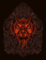 Illustration oni mask with engraving ornament style