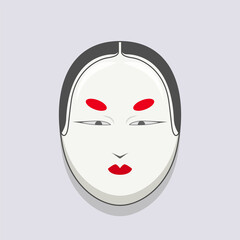 Noh mask isolated on light background vector illustration. Japanese festival design element. Traditional asian culture symbol in cartoon style