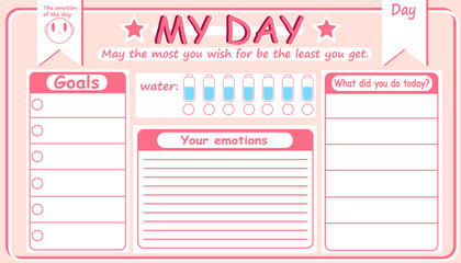 Plan for the day. Diary. Organizer of the day. Diary of the day. Sheet for notes