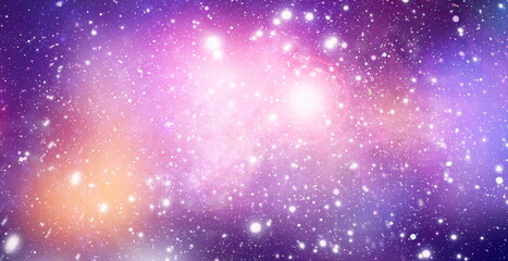 Space background with stardust and shining stars. Realistic colorful cosmos with nebula and milky...