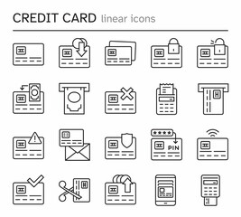 Credit Card Line Icons Set. Simple Outline Vector Symbols Collection. Editable Stroke.