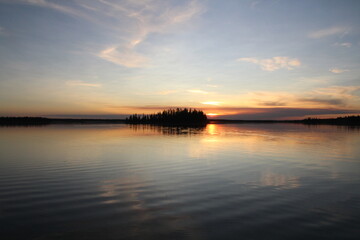 Naklejka na ściany i meble Sunset Behind The Island, Elk Island National Park, Alberta