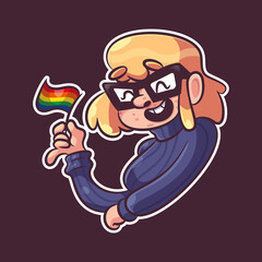 CUTE PEOPLE WITH FLAG LGBT STICKER ILLUSTRATION