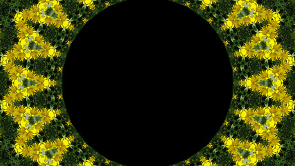 Digitally Created Frame Border in Circular Form with Kaleidoscopic Sunflower Texture