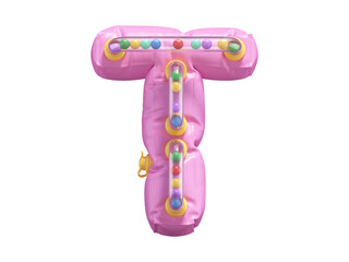 Pink lifebuoy toy font. Letter T.