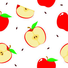 Seamless pattern with fruit. Cute illustration of fresh red apple with  polka dot isolated on white background. Simple design for print screen backdrop, fabric and tile wallpaper.