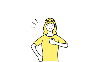 笑顔で胸を叩く女性スケーターの線画