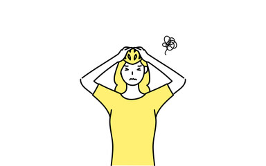 トラブルで頭を抱えて困る女性スケーターの線画