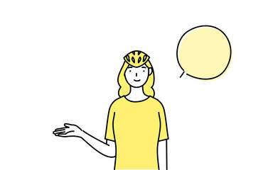 右手で案内をする女性スケーターの線画、吹き出しつき