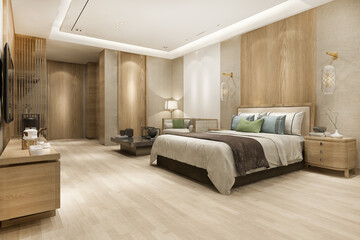 3d rendering luxury modern bedroom suite in hotel with wardrobe and walk in closet - obrazy, fototapety, plakaty