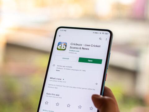 Assam, india - Augest 15, 2020 : Cricbuzz a sports news website logo on phone screen.