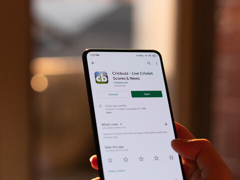 Assam, india - Augest 15, 2020 : Cricbuzz a sports news website logo on phone screen.