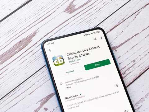 Assam, india - Augest 15, 2020 : Cricbuzz a sports news website logo on phone screen.