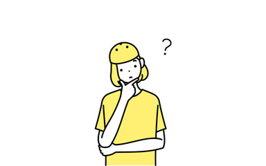 疑問を持って首をかしげる女の子のスケーターの線画