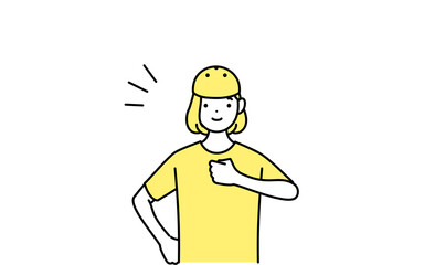 笑顔で胸を叩く女の子のスケーターの線画