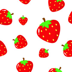Seamless pattern with fruit. Cute illustration of fresh strawberry on white background. Simple design for print screen backdrop, fabric and tile wallpaper.