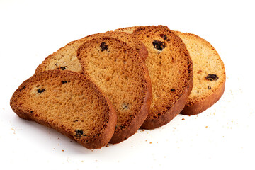 hard rusk chuck biscuit crackers on white background. Hard dry bisquits. Coffee dessert, sea biscuit, ship biscuit, hard chuck