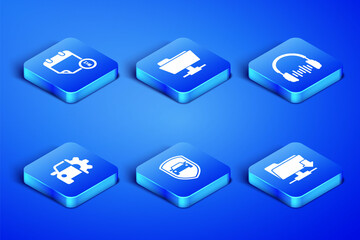 Set FTP folder download, Calendar and clock, Car protection or insurance, service, and Headphone sound waves icon. Vector