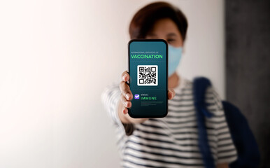 Back to School Concept. Health Vaccine Passport for Coronavirus or Covid-19. Student Presenting Mobile Phone Screen with Vaccination in Immune Status to Certificated in College