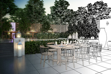 Ready for Dinner: Garden Restaurant (illustration) - 3d visualization