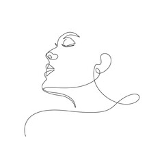 Woman Face Line Art Drawing. Abstract Female Head  One Line Drawing for Wall Art, Fashion Prints, Posters. Art Sketch Print, Black And White Single Line Art, Feminine Poster. Vector EPS 10