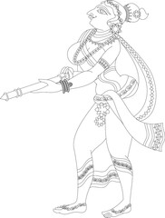 Lord's Gopika, Sevika, or lady servants have drawn in Indian folk art, Kalamkari style. for textile printing, logo, wallpaper	
