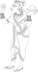 Lord's Gopika, Sevika, or lady servants have drawn in Indian folk art, Kalamkari style. for textile printing, logo, wallpaper	
