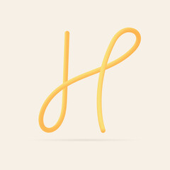 H letter spaghetti design. Vector hand draw realistic food font. Isolated Italian pasta for tasty poster, restaurant identity, gourmet element and more