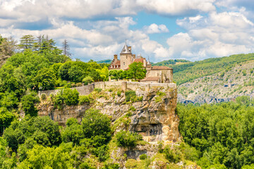 Fototapeta premium View at the Belcastel castle on the rock near Rocamadour in France