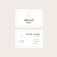 Elegant gift box logo with bow. Brand box template. Vector illustration