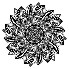 Mandala circular symmetric pattern. Oriental motif. floral decorative round ornament in black outline. Vector illustration isolated on white background. Arabic, Indian print. yoga symbol
