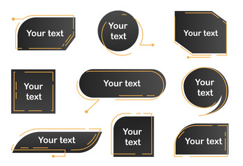 Set of different futuristic titles and banners on white background. Concept of infographic callouts, line text and pop-up boxes collection. Digital textbox template. Flat cartoon vector illustration