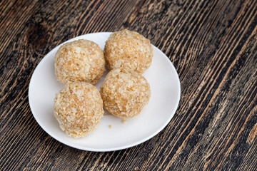 a cake made of cream and waffle pieces