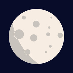 2D Flat Full Moon Vector Isolated on Dark Blue Background.