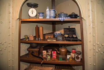Den Helder, the Netherlands, July 31, 2021. Interior of old warship in the harbor of Den Helder.