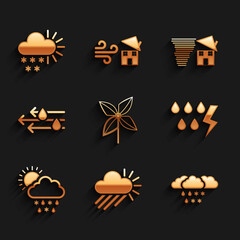 Set Pinwheel, Cloudy with rain and sun, snow, Storm, rain,, Wind, Tornado swirl and icon. Vector