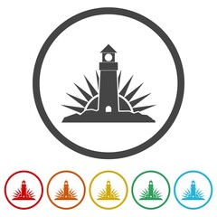 Sunset sea lighthouse ring icon color set