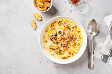 Creamy seafood saffron soup