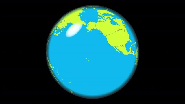 A rotating transparent glass earth globe with an alpha channel that displays the Northern Hemisphere.
Yellow land, Borders, No Graticules
