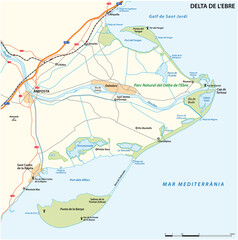 vector map of the Ebro Delta, Catalonia, Spain 