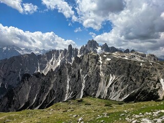 Obraz premium unesco world heritagelarge, dolomites in europe, panorama picture to the gruppo dei cadini torre siorpaes. wanderlust